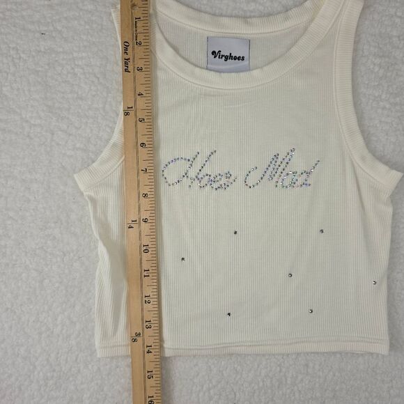 Virghoes Ivory Blingy Crop Tank Top Size Small - Picture 8 of 15